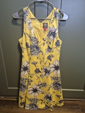 Canary Yellow Floral Flare Dress
